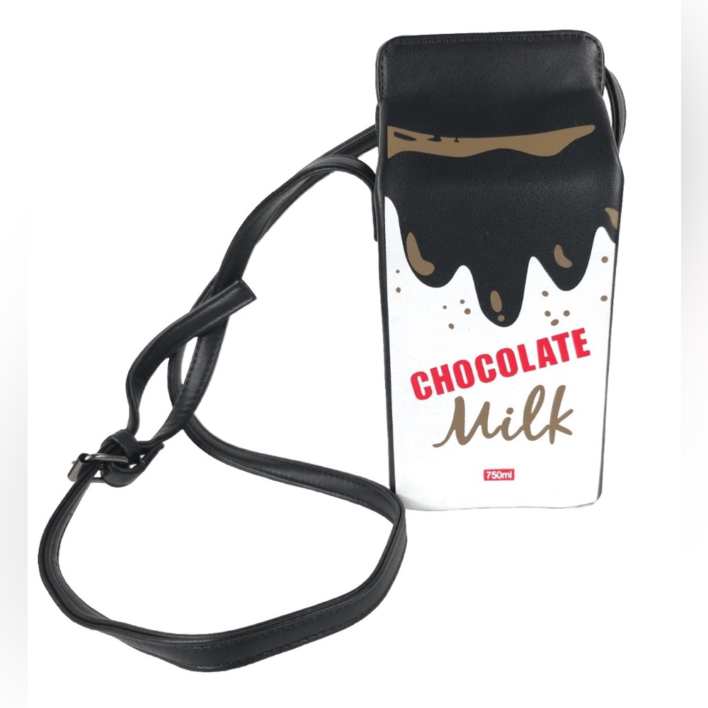 NEW CHOCOLATE MILK Carton‎ Adjustable Strap FAUX LEATHER CROSSBODY PURSE